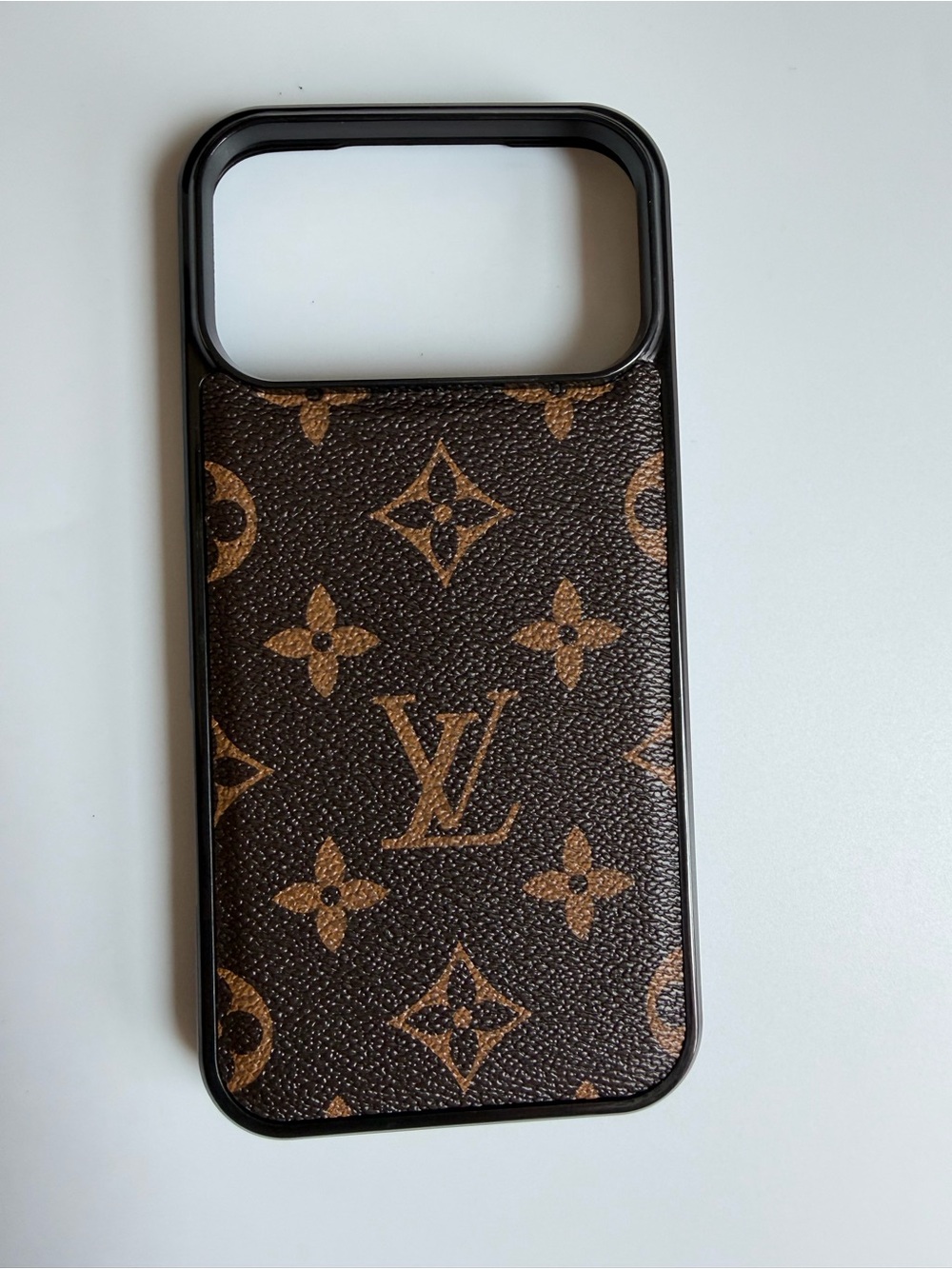 17 pro max Brown Monogram Leather-Style Phone Case